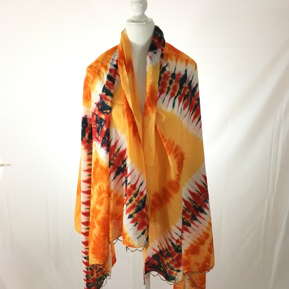 Jackpot USA Tie Dye Wrap Scarf Yellow Orange Boho Lightweight Shawl NWT